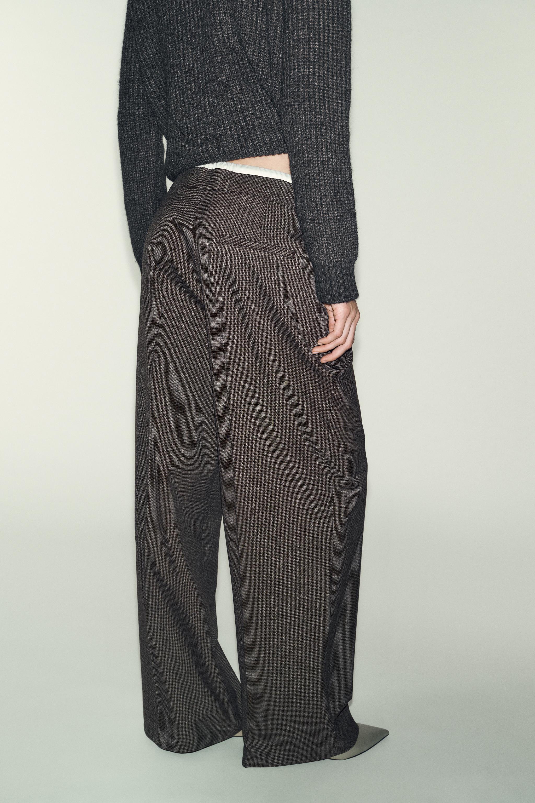 WIDE LEG DOUBLE WAISTBAND HOUNDSTOOTH PANTS